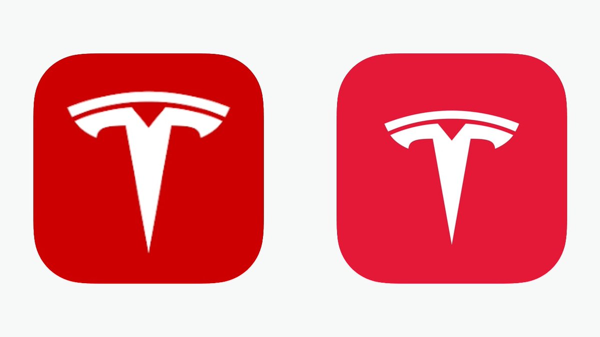 wolffbyte's tweet photo. @elonmusk Appreciate that the new @Tesla app icon is to OS spec size, but the weird magenta seems off-brand and faded/meek compared to the rich and powerful red before. https://t.co/AqUyWFVpuw