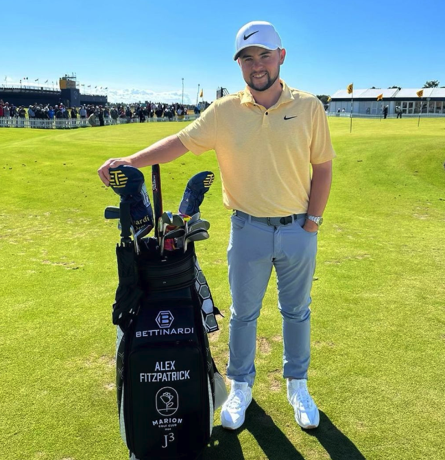 PlayMassGolf's tweet photo. Marion GC investor Will Fulton hosted @MattFitz94 during his US Am &amp; US Open wins at The Country Club. The Fitzpatrick/@MassGolf connection continues, as @FitzAlex99 is sporting Marion's excellent logo on his bag this week at @TheOpen 
More on Marion: https://t.co/YlXJzuBAZL https://t.co/lWN4Z4hnmU