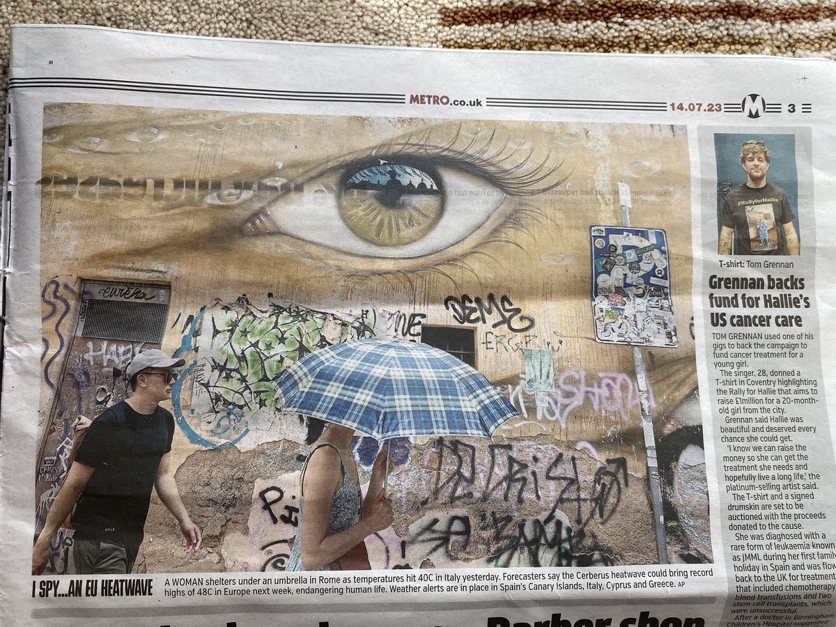 My Dog Sighs artwork in the Metro Newspaper on 14:07:23 @MyDogSighs The article is referring to the heatwave in Rome 🥵 #MyDogSighs #art