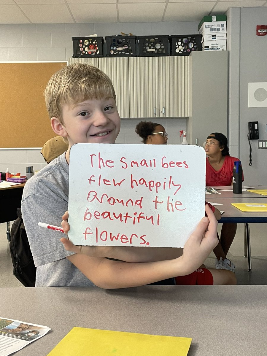 BiancaGualdieri's tweet photo. How can we make this sentence more detailed?🤔

Today during literacy the 5/6 SLP students @STOCSpirit practiced adding adjectives to sentences to make them more detailed!🐝🌸@WECDSB https://t.co/eqOgRGrsxC