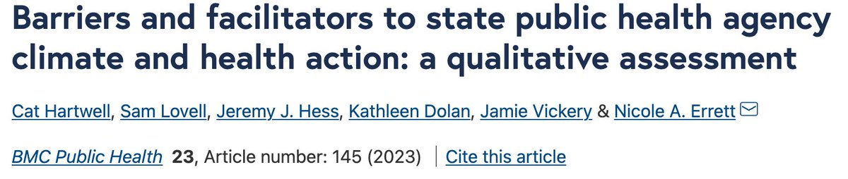 The 2010 BRACE framework encourages local and state public health engagement in climate change adaptation. This study seeks understand barriers and facilitators determining success of climate change activities by health agencies. bmcpublichealth.biomedcentral.com/articles/10.11…