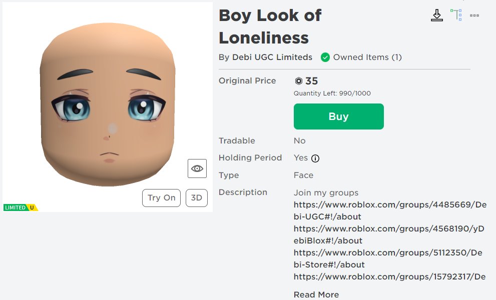 RBXNews on X: FREE UGC LIMITED: The Cute Face Looking Bright