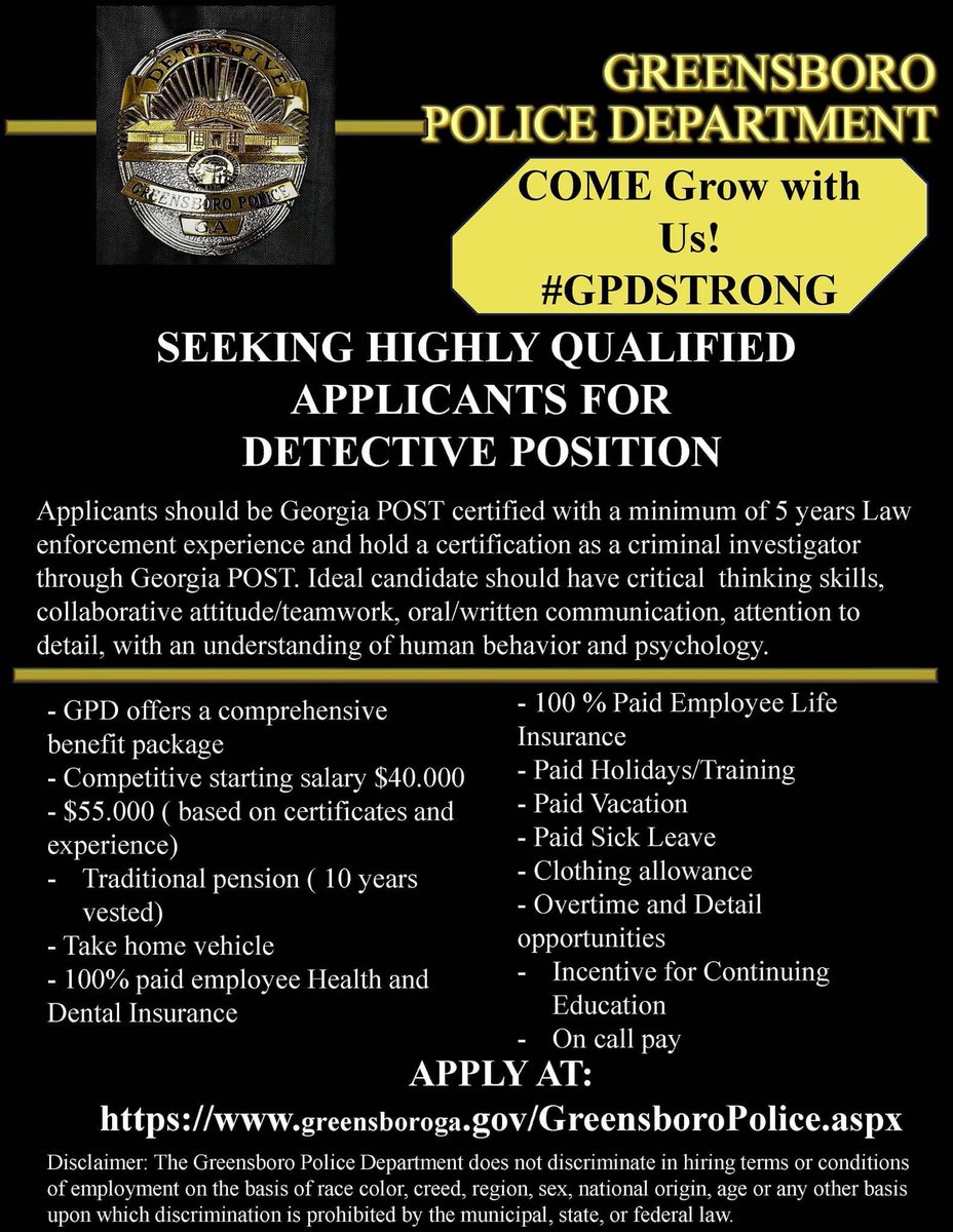 #GPDStrong #GreensboroGA #lawenforcement #Georgia #cityofGreensboroGa #Community #CareerOpportunities #lakeoconee