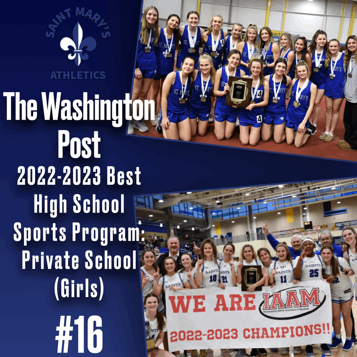 StMarysSaints's tweet photo. The Washington Post came out with their final rankings for all of the high school sports programs in the DMV. Our girls athletic teams came in at #️⃣1️⃣6️⃣ out of over 40 schools in the Private School (Girls) category! 
This ranking also puts our girls teams at #️⃣2️⃣ in the IAAM! https://t.co/IXN882Yflr