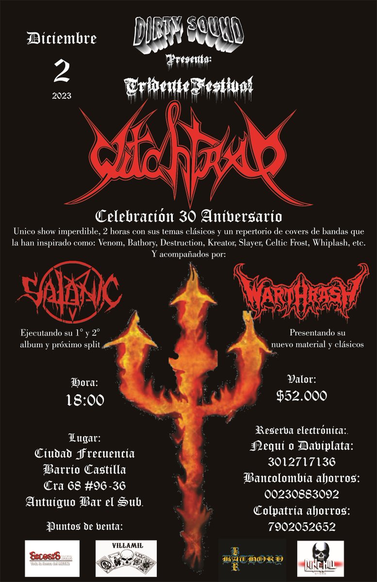 WITCHTRAPlml's tweet photo. ¡30 aniversario de WITCHTRAP!
Única presentación en Medellín, valor 52k
Reservas de boletas:
Nequi o Daviplata 3012717136
Bancolombia ahorros 00230883092
Colpatria ahorros 7902052652
Enviar comprobante o pantallazo + nombre completo y numero de cédula al WhatsApp +5731628622999 https://t.co/FsIXWuqI00