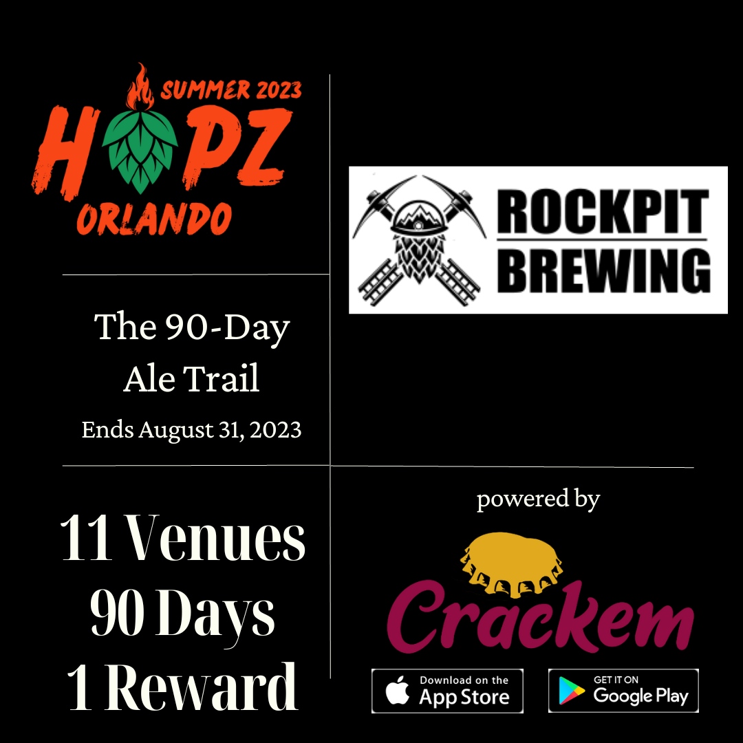 Participant: Rockpit Brewing Company
.
Orlando's rustic neighborhood brewery with a warm & laid-back taproom featuring an ever-changing variety of small-batch, in-house beers you'll dig.
.
#HotHopz #crackem #crAFtedcommunity #craftbeer #aletrail #90dayaletrail #drinklocal
