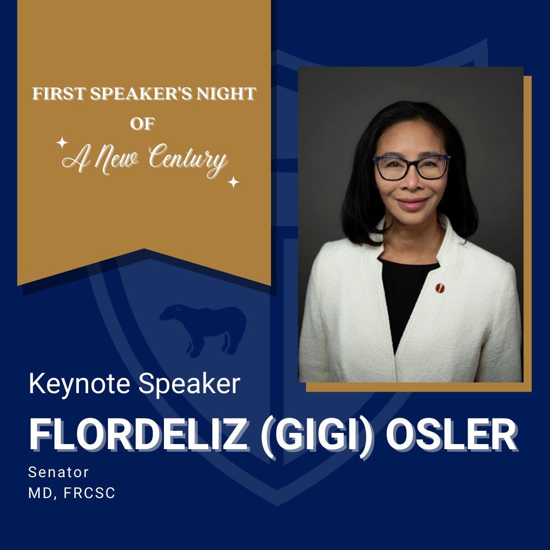 Give it up for our keynote speaker Senator F. Gigi Osler! 👏🎉

Flordeliz (Gigi) Osler is an internationally renowned surgeon specializing in Otolaryngology, avid volunteer, as well as a dedicated advocate for health and health care.

Learn more at:
🌐 ypmanitoba.ca/speakers-night/