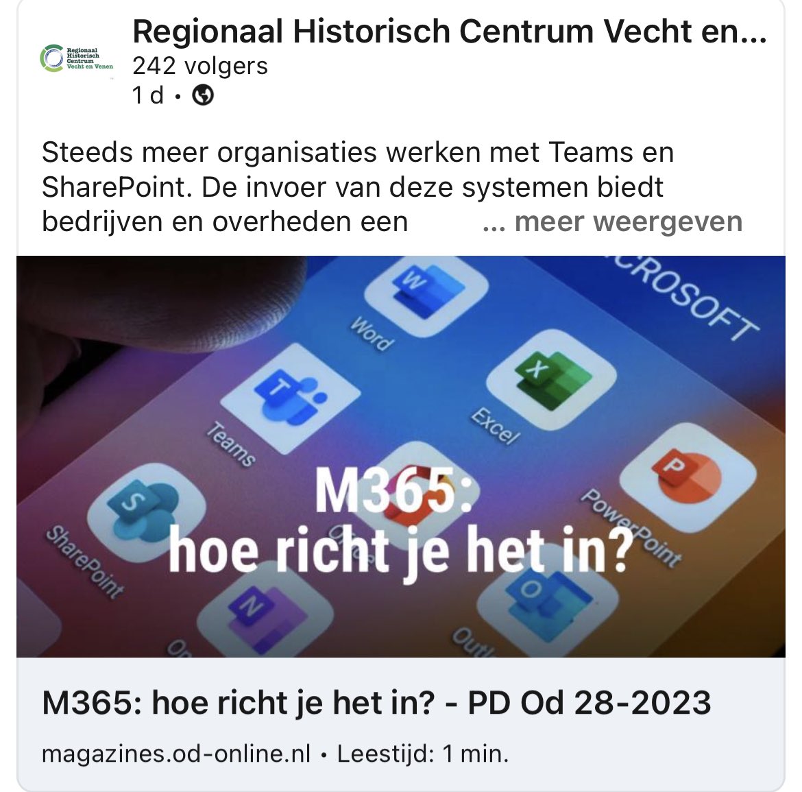 Must read:. <a href="/EvavantKlooster/">Eva van den Hurk - van 't Klooster</a> (Adviseur digitale archieven bij <a href="/RHCVV/">Regionaal Historisch Centrum Vecht en Venen</a>) vertelt in waar je allemaal op moet letten bij Teams en Sharepoint.  Van keuzes over benodigde metadata en de invoer van retentietermijnen tot correct prullenbakbeheer. magazines.od-online.nl/od-28-2023/m36…
