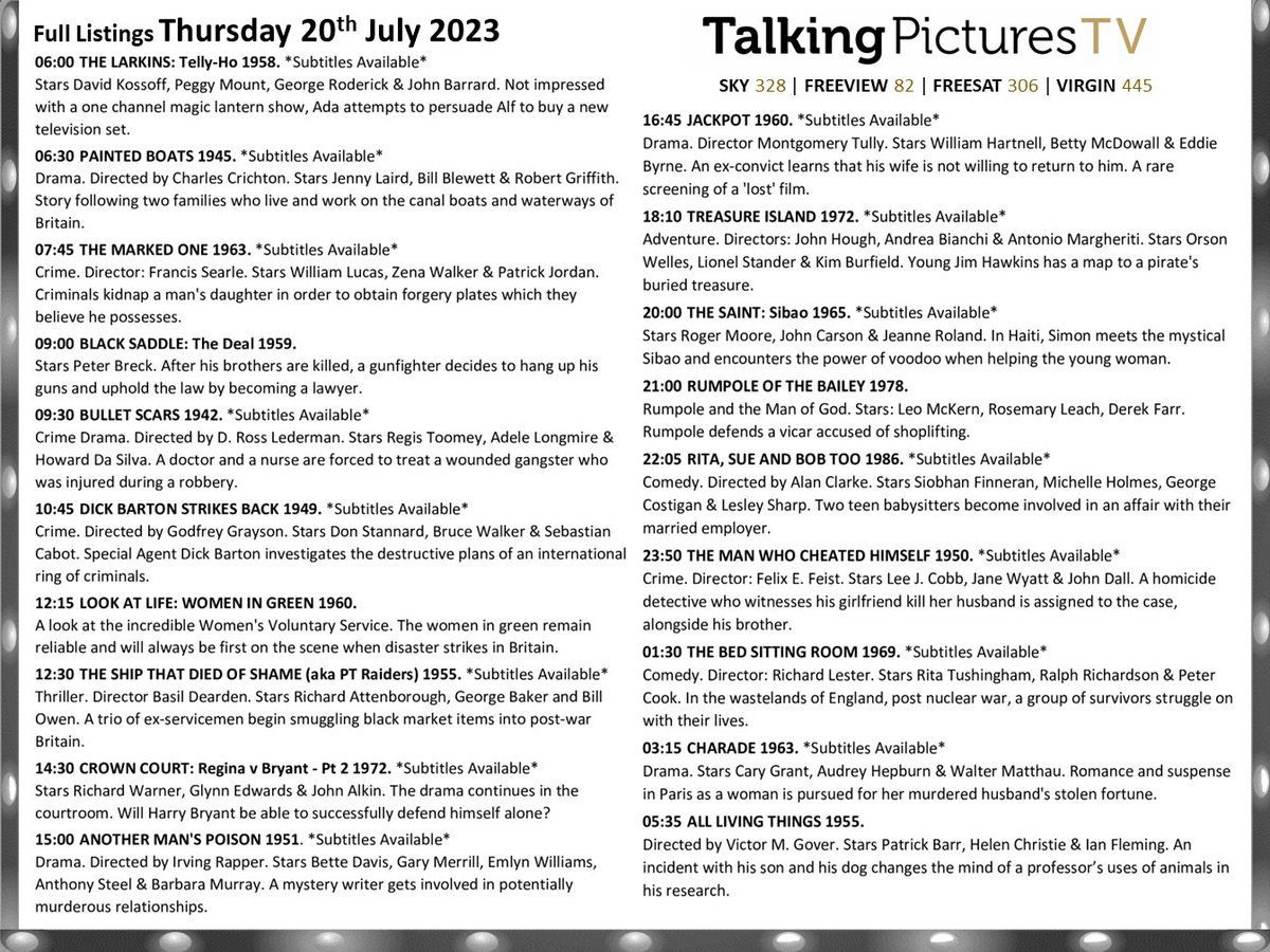 Talking Pictures TV on Twitter "Full listings for tomorrow, Thursday