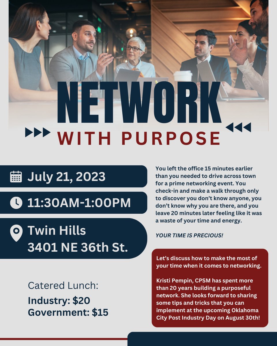 SAME_OKC's tweet photo. SAME OKC Presents: Network with Purpose

When: Friday, July 21st, 2023

Registration: 11:30 AM | Event 12:00 PM – 1:00 PM https://t.co/3yaePBNLry