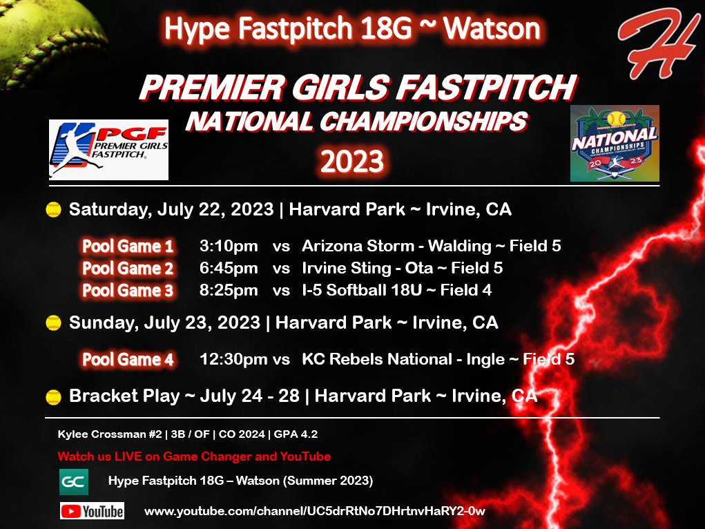 Kylee Crossman 2024 (@kyleecrossman24) on Twitter photo We are headed to PGF Nationals 7/21 - 7/28! Pool play 7/22 - 7/23. Come watch us if you are there or check us out on Game Changer/You Tube. <a href="/CoachAJ10/">Coach AJ Robinson</a> <a href="/stef_ewing/">Stef Ewing</a> <a href="/SSUsoftball/">SSU Softball</a> <a href="/SFState_SB/">SF State Softball</a>
<a href="/ChicoStateSB/">Chico State Softball</a> <a href="/angelshamblin/">Angel Shamblin</a> <a href="/cyrena_taylor/">Cyrena Taylor</a> <a href="/Jessup_SFT/">Jessup Softball</a> <a href="/Hype18Gold/">Hype Fastpitch 18 Gold</a> We are headed to PGF Nationals 7/21 - 7/28! Pool play 7/22 - 7/23. Come watch us if you are there or check us out on Game Changer/You Tube. <a href="/CoachAJ10/">Coach AJ Robinson</a> <a href="/stef_ewing/">Stef Ewing</a> <a href="/SSUsoftball/">SSU Softball</a> <a href="/SFState_SB/">SF State Softball</a>
<a href="/ChicoStateSB/">Chico State Softball</a> <a href="/angelshamblin/">Angel Shamblin</a> <a href="/cyrena_taylor/">Cyrena Taylor</a> <a href="/Jessup_SFT/">Jessup Softball</a> <a href="/Hype18Gold/">Hype Fastpitch 18 Gold</a>