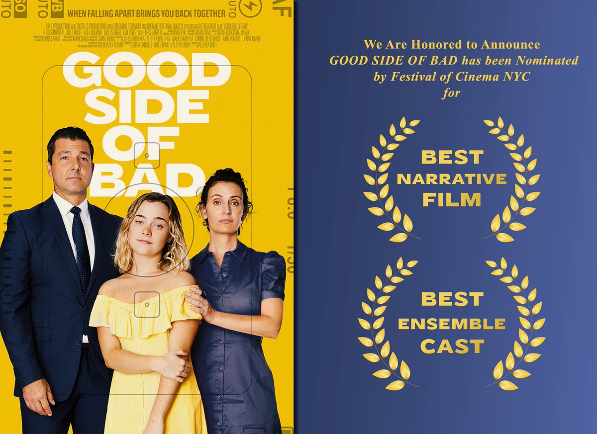 We are excited to announce our feature film,
<a href="/goodsideofbad/">Good Side Of Bad | Film</a> is an official selection for the <a href="/FestofCinemaNYC/">Festival of Cinema NYC</a>, and we are nominated for
Best Narrative Feature &amp; Best Ensemble. Congratulations Team!!