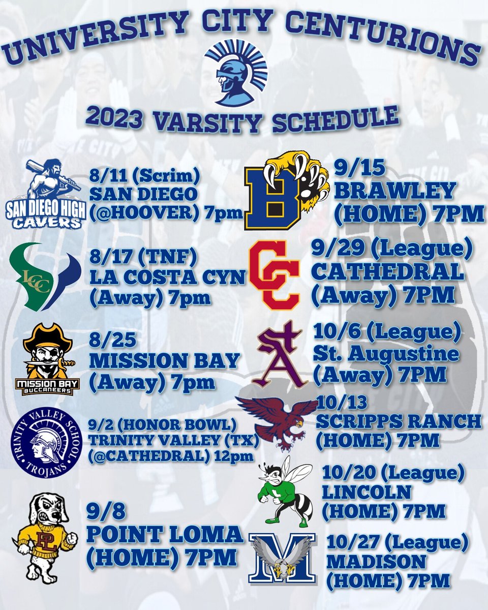 It's official for the CIF-SDS DIVISION III Champions!! Let's get this work!

•5 Division 1 Teams
•1-AA State Champions
•Division III Championship Game Rematch
•City League➡️Western League
•#Cali vs #Texas 

#THECITY #UCITY #THEU