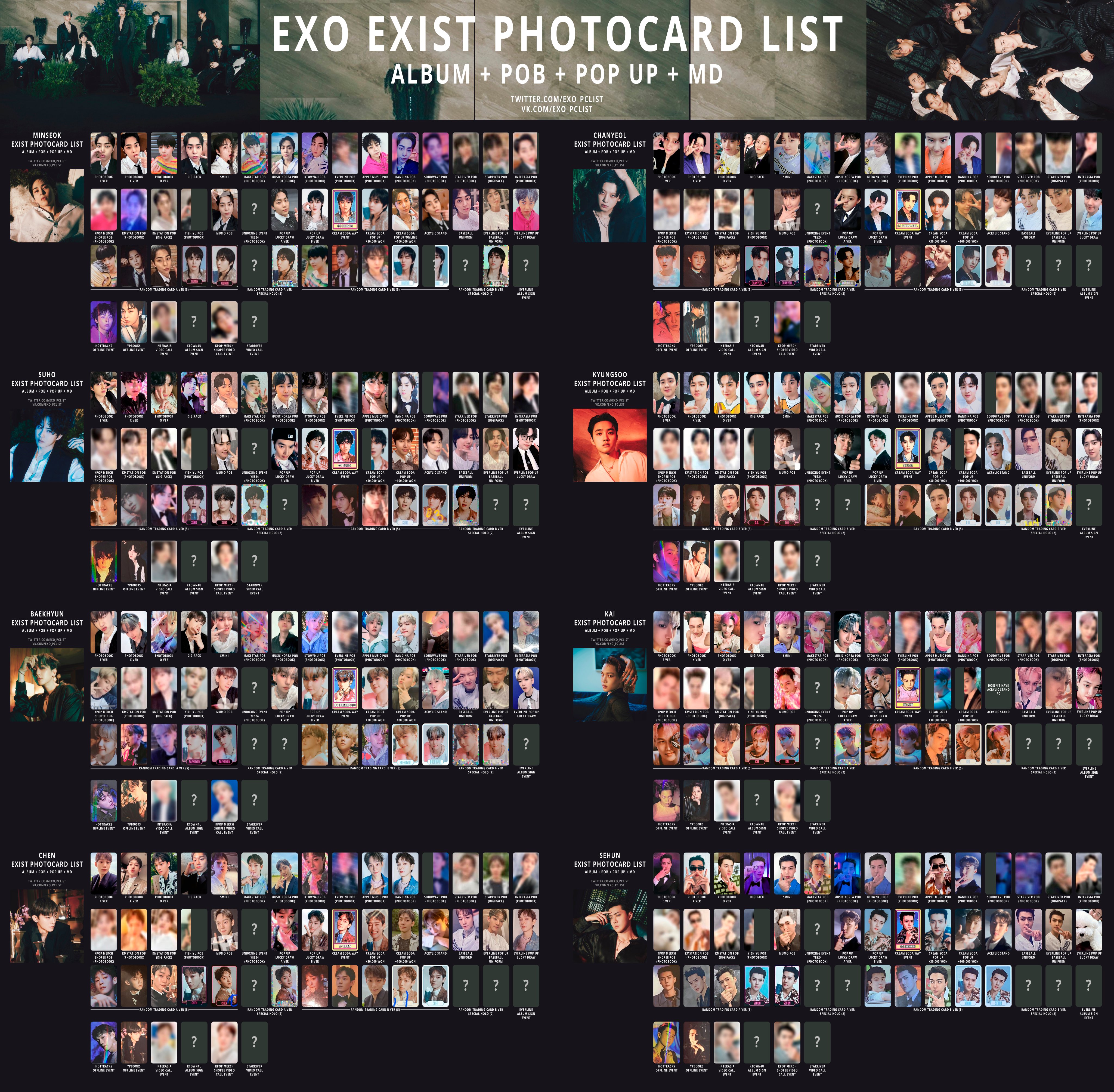 EXO's photocard lists | ot9 on X: 