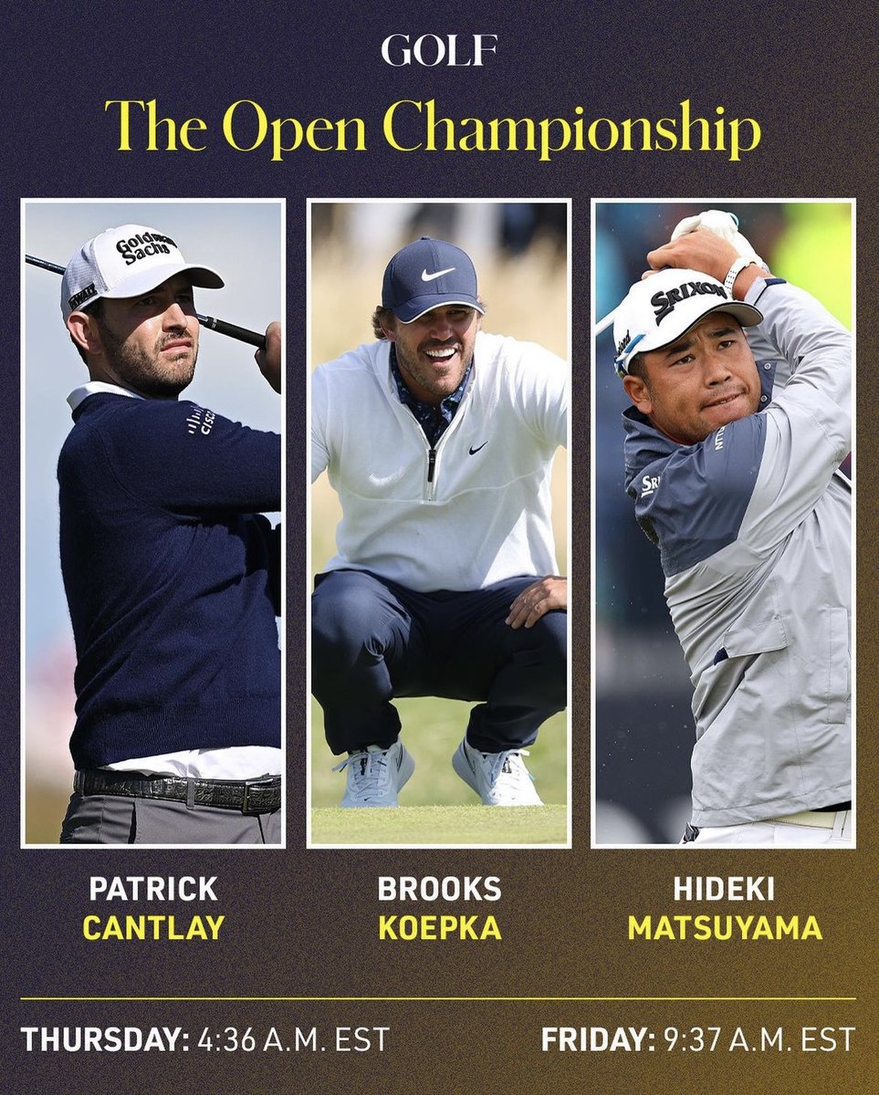 SportsInnoX's tweet photo. 🏌️‍♂️⛳️ Here are the upcoming tee times at the 151st Open! 

*Round 1 (bottom left) and Round 2 (bottom right).*

#SportsInnovationX #TheOpen #TheOpenChampionship #GolfChampionship https://t.co/MAESOQwdyG