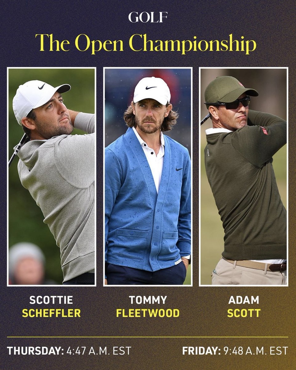 SportsInnoX's tweet photo. 🏌️‍♂️⛳️ Here are the upcoming tee times at the 151st Open! 

*Round 1 (bottom left) and Round 2 (bottom right).*

#SportsInnovationX #TheOpen #TheOpenChampionship #GolfChampionship https://t.co/MAESOQwdyG