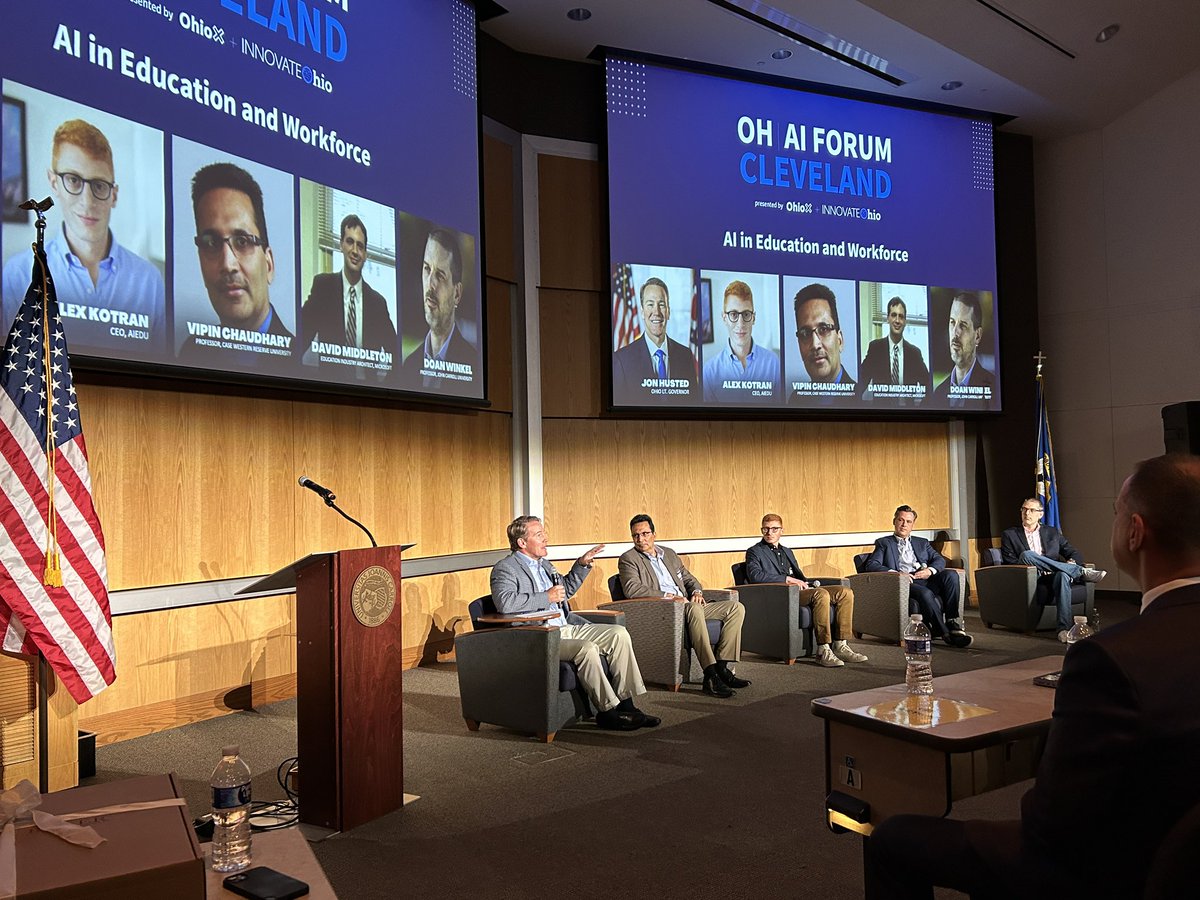 OhioXOrg's tweet photo. 300+ leaders from education, industry, and government came together today in Cleveland for the kickoff OH | AI Forum. 

Ohio’s opportunity to lead on AI is now.

Thank you to Lt. Gov. @JonHusted + @InnovateOhio for leading the way.

And thank you to all who joined @JohnCarrollU! https://t.co/AB9BqS22F1