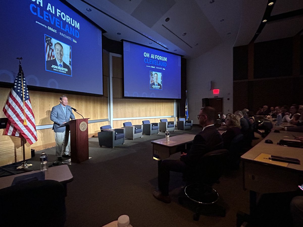 OhioXOrg's tweet photo. 300+ leaders from education, industry, and government came together today in Cleveland for the kickoff OH | AI Forum. 

Ohio’s opportunity to lead on AI is now.

Thank you to Lt. Gov. @JonHusted + @InnovateOhio for leading the way.

And thank you to all who joined @JohnCarrollU! https://t.co/AB9BqS22F1