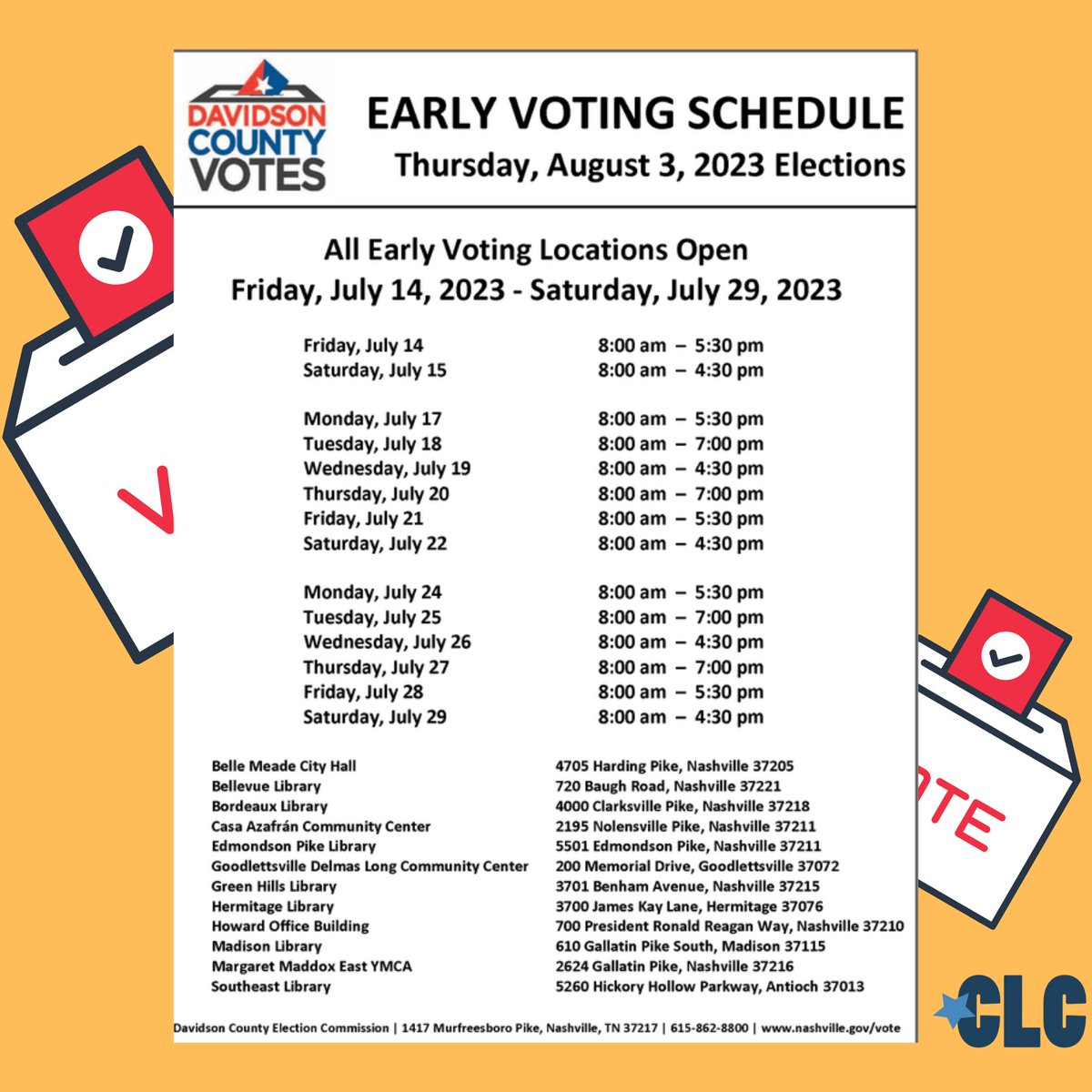 NashvilleCLC's tweet photo. Only 10 days left to early vote. It's time to elect working people's champions to Nashville's Metro Council! 

You can vote at any site during early voting. Election Day is August 3rd!

#unionvote https://t.co/elOzd6wAQU