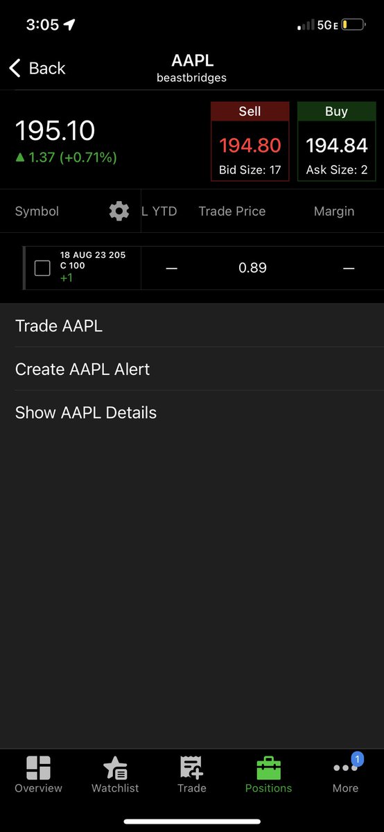 Dylobart's tweet photo. sold one of the two apple contracts at 2.30 after crazy bull run 250% percent return. holding the other contract for next momentum run or earning report. https://t.co/dR2ei2dvK3