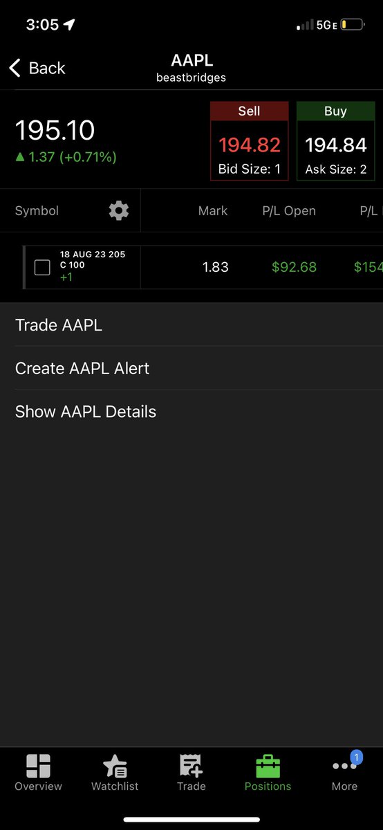 Dylobart's tweet photo. sold one of the two apple contracts at 2.30 after crazy bull run 250% percent return. holding the other contract for next momentum run or earning report. https://t.co/dR2ei2dvK3