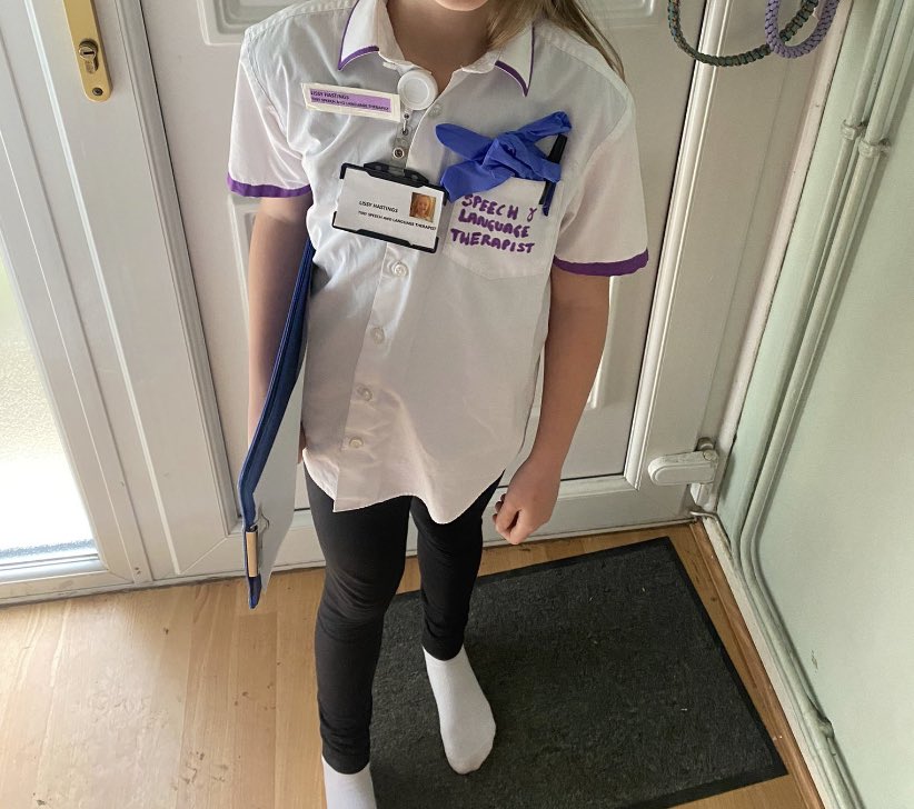Chloe160288's tweet photo. @BruntNaomi4869 @FatimahBH This is lovely 😍 my daughter dressed up as a ‘tiny speech and language therapist’ for career day in her school this year https://t.co/VdtYb7JIUB