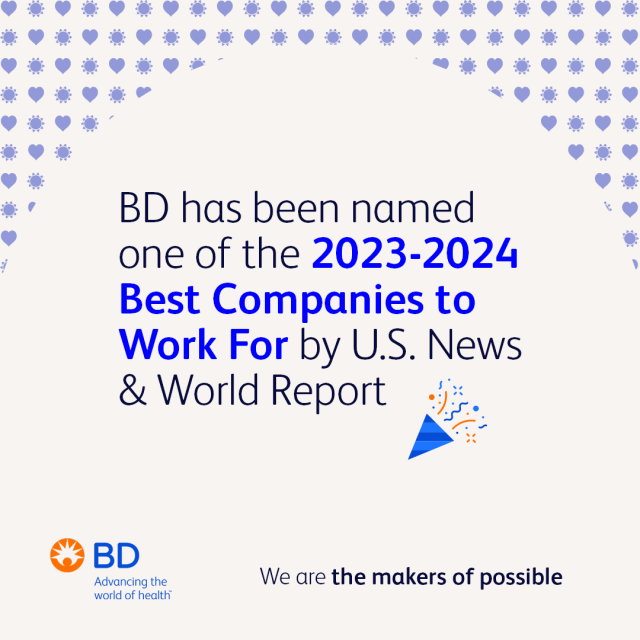KaylaPatak's tweet photo. Proud to share that BD has been named one of the 2023-2024 Best Companies to Work For by U.S. News &amp; World Report! #BCTWF #ProudtobeBD #makersofpossible #BDemployee https://t.co/XwBwhnb0yb https://t.co/Ef5AZtOu3g