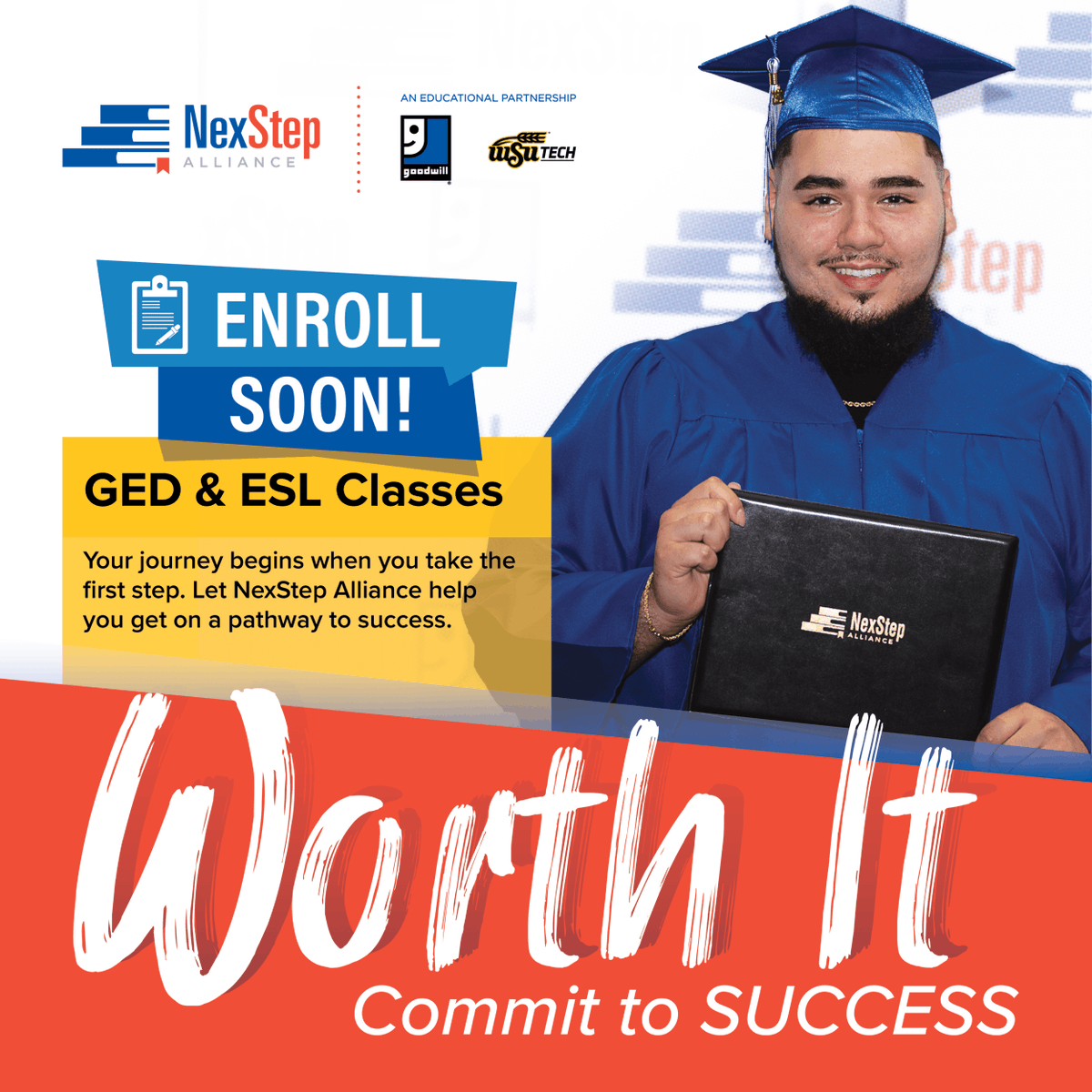 Are you interested in in earning your High School Diploma, or learning English as a second language? Open enrollment begins next Monday, July 24th!

📍3351 N. Webb Road
More Information: nexstepalliance.org/enrollment
