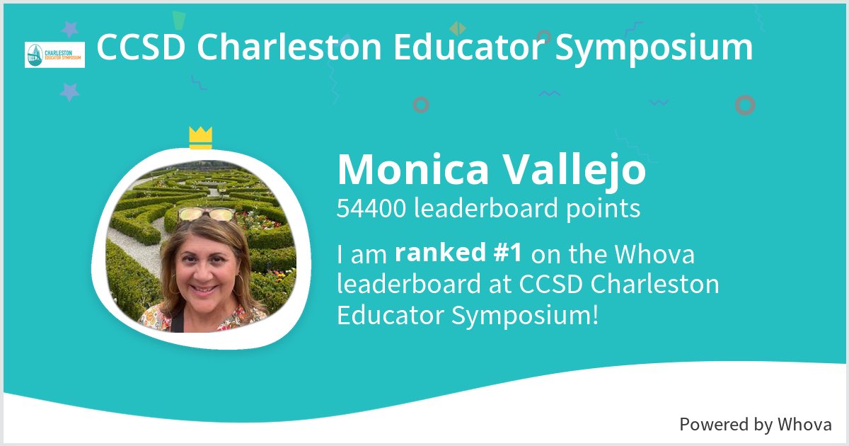 I ranked #1 on the Whova leaderboard at CCSD Charleston Educator Symposium! #TrialSampleTwitter - via #Whova event app