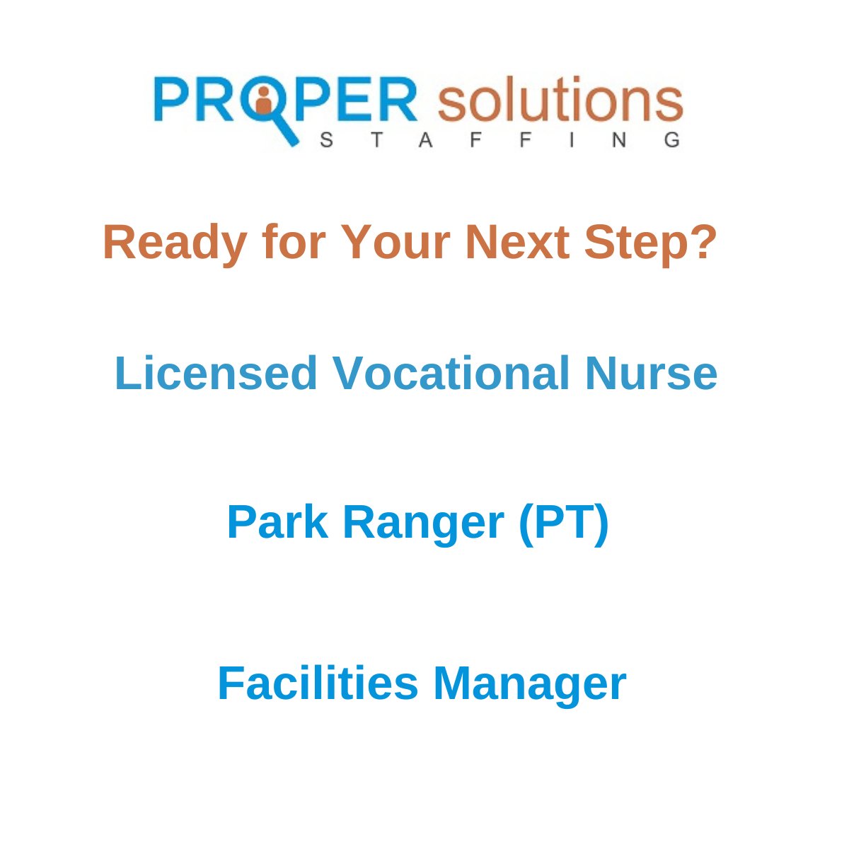 Are you ready for the next step in your career? Send your resume to: info@propersolutions.biz or call 760-862-1818 to get started today! 

#nowhiring #greatjobs #jobsearch