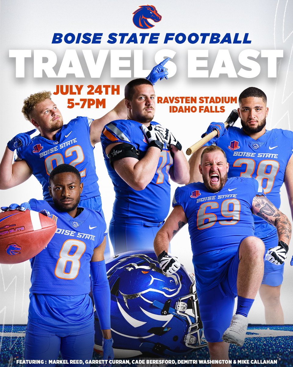 BroncoSportsFB's tweet photo. Your Broncos are traveling East! See you on Monday Idaho Falls!

#Compete | #BleedBlue https://t.co/dx0fMP81Rl