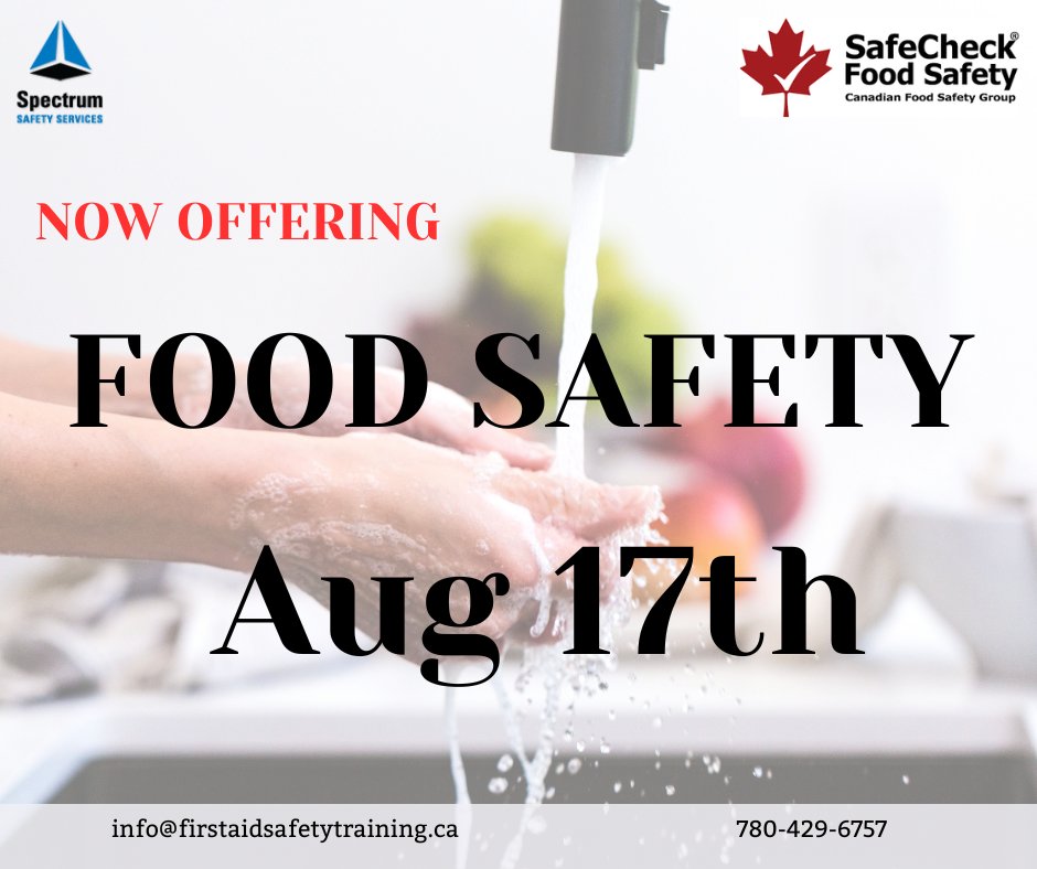 EXCITING NEW!! 

We are offering FOOD SAFETY at our location for individual bookings! 

August 17, 2023!!             Register Today! 

#foodsafetytraining #spectrumsafety #SafeCheck #YEG #foodsafetyfirst #FoodSafetyMatters
