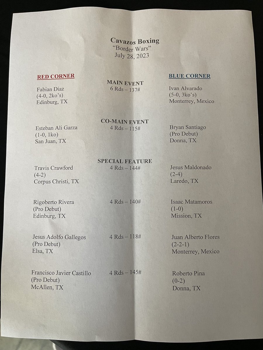 BranitezSports's tweet photo. “Border Wars” goes down July 28th at the Payne Arena. Here’s a look at the fight card where eight of the 12 boxers have a chance to fight in their home region of the #RGV 
Four of them making their pro boxing debut! 🥊 we’ll hear from some of them on @KRGVSports @krgv https://t.co/601LSOfAwV