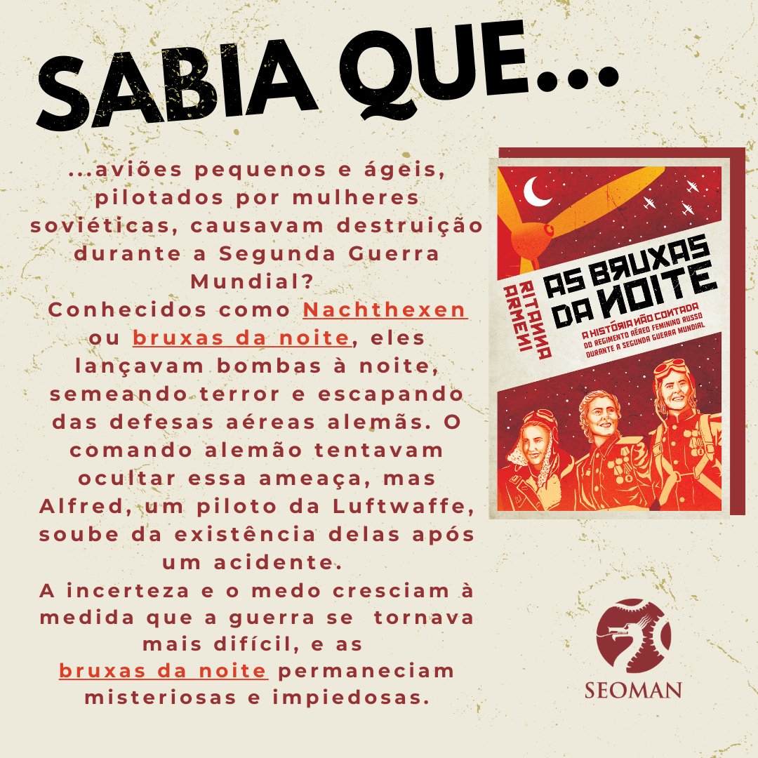 Descubra as #BruxasdaNoite: as destemidas aviadoras do 588º Regimento de Bombardeio Aéreo Noturno Soviético.
A jornalista italiana, Ritanna Armeni resgata a saga emocionante dessas mulheres patriotas, antes esquecidas pelos livros de história.