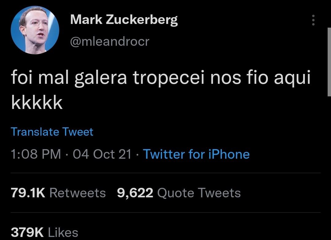 tá explicado o zuckerberg tropeçou nos fios watts de novo e o whatsapp caiu