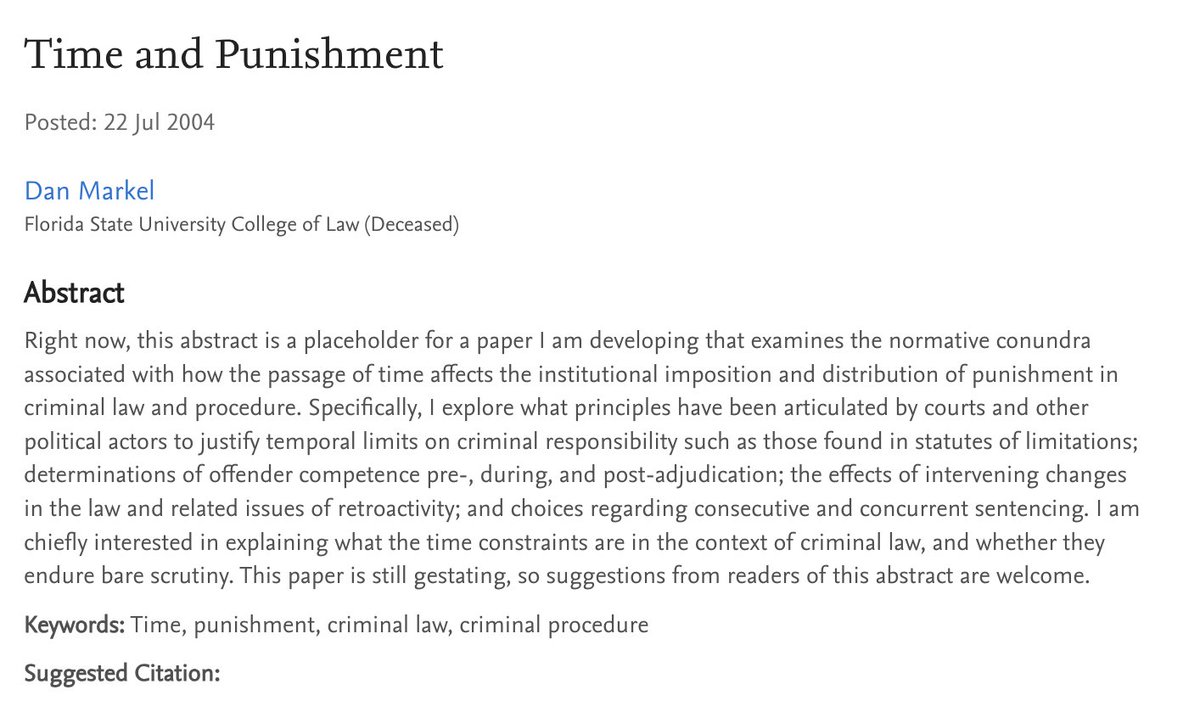 Yesterday was anniversary of Dan Markel's murder—9 years ago—and I was reminded of a Dan story. It's classic Dan. And it's about this SSRN page. papers.ssrn.com/sol3/papers.cf…