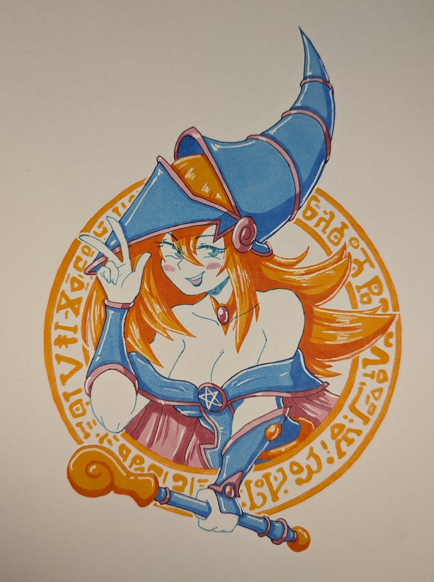 ScootSenpai's tweet photo. I practiced some traditional art with Dark Magician Girl cause I've been watching too much Yu-Gi-Oh lately. https://t.co/it9Q844mMM