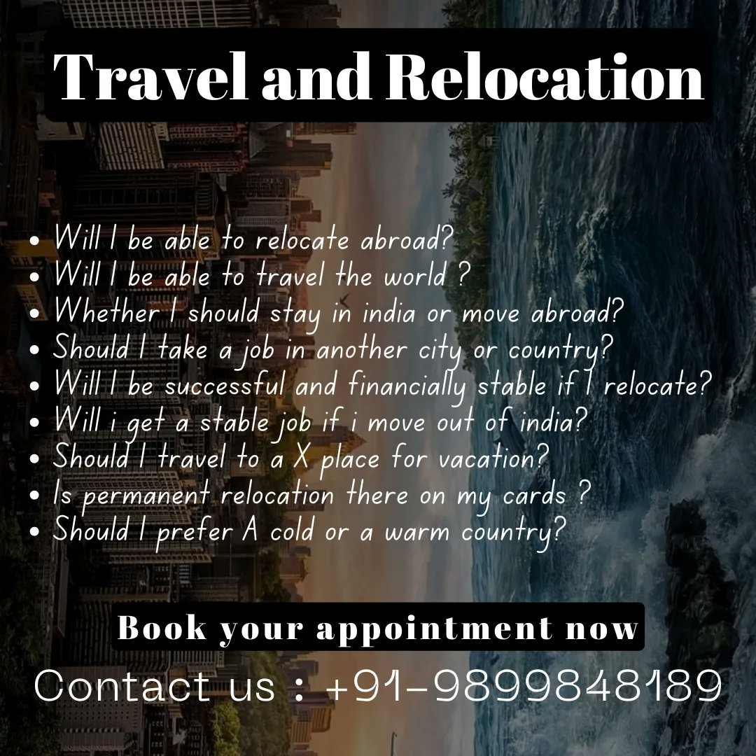 🌸Book Your Reading For Travel and Relocating!!! 🌸 

🔮Get Answers to all your questions 🔮

✨Travel & Relocation Reading

Will I be able to relocate abroad?
Will I be able to travel the world ?
Whether I should stay in india or move abroad?
 #guidancecounselor #spirituality