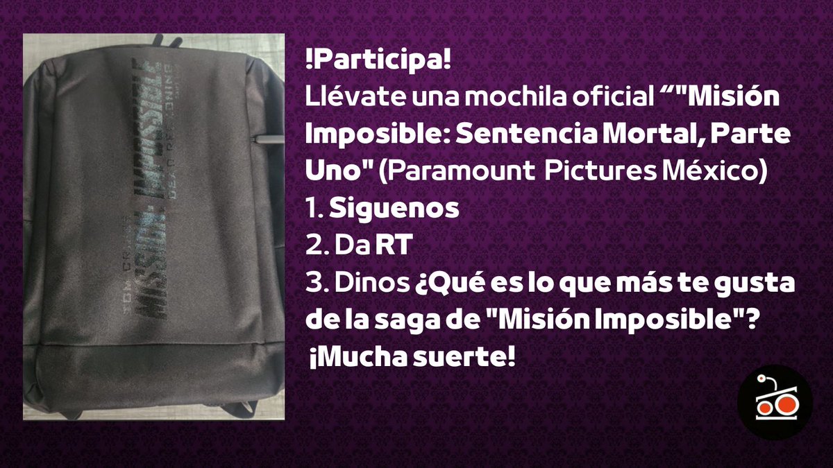 droidetv's tweet photo. ¡Participa! por una mochila oficial #MisiónImposible: Sentencia Mortal – Parte Uno cortesía @ParamountMexico y ¡no te la pierdas en cines!
Sigue las instrucciones de la imagen. Válido en todo México.
Más info, vigencia y restricciones: https://t.co/RX7ELZtpI5 https://t.co/tZS4TRkVSi