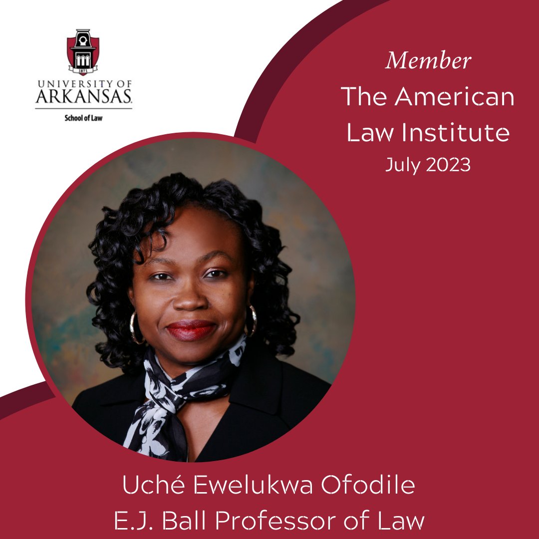 UARKLaw's tweet image. @UARKLaw E.J. Ball Professor of Law, Uché Ewelukwa Ofodile was elected as a member to @AmLawInst during the organizations annual meeting in Washington DC in May.

For a full list of new members, visit: ali.org/members/newly-…
