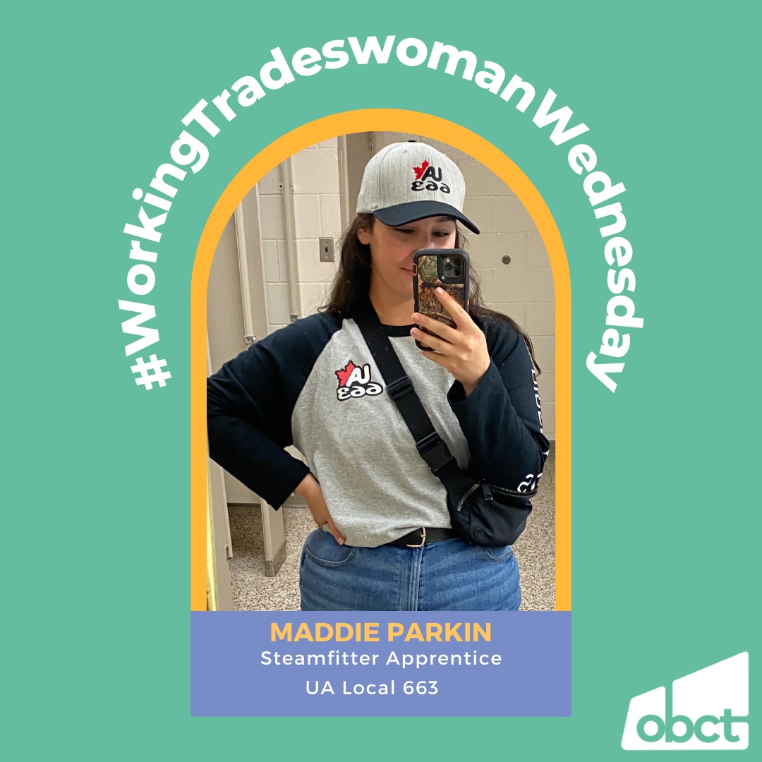 OBCTradeswomen's tweet photo. 🛠️ In Order to Be It, You Gotta See It! 

It's #WorkingTradeswomanWednesday as usual and this week we're featuring Maddie Parkin, a #Steamfitter Apprentice with UA Local 663!

Maddie says, "Whatever you think may be stopping you, it's not!" https://t.co/GvuWzGo4jQ