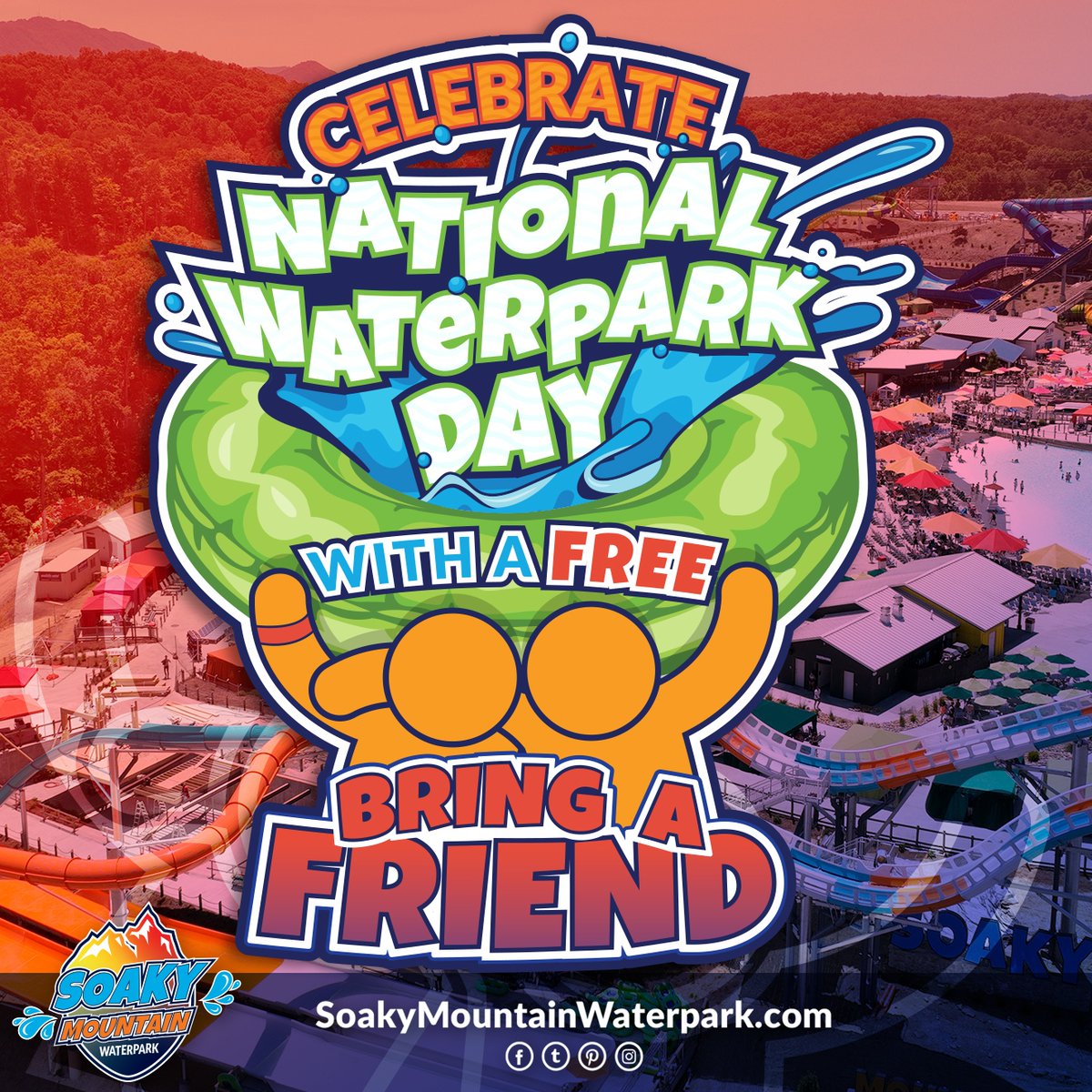 THERE'S NO BETTER PLACE TO SPEND NATIONAL WATERPARK DAY!🌊

We want our Pass Holders to share their favorite waterpark with their favorite people, so every Season Pass Holder can Bring-A-Friend for FREE on 07.28.23.

#soakymountain #sevierville #waterpark #nationalwaterparkday