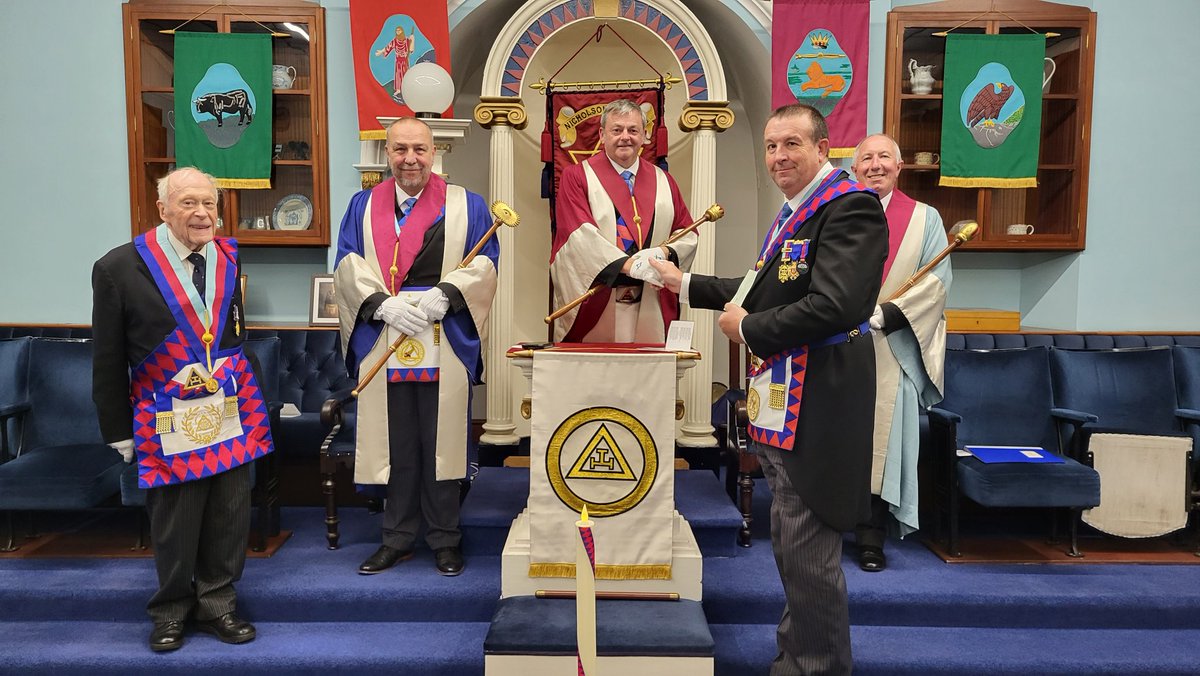 NicholsonC371's tweet photo. We had a great Convocation this evening. We had a visit by the ProvGSN where we presented a cheque for the C&amp;W 2027 Festival; we also celebrated an upcoming 90th birthday of Ex. Comp. Hale. An excellent night was had by all @ProvinceofCandW #Freemasons #RoyalArch #Companions https://t.co/DRB52r2fvM