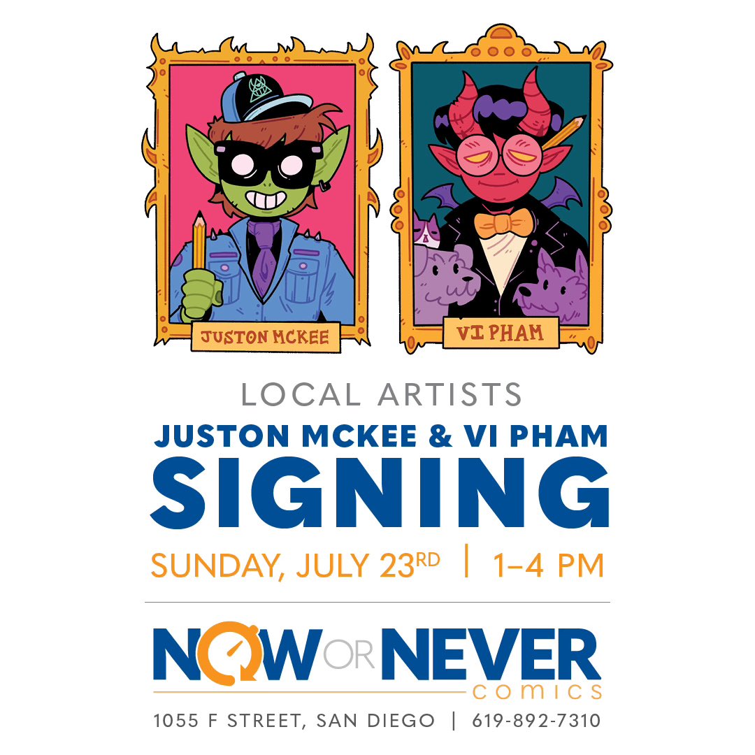 NowOrNeverComic's tweet photo. We’ve got 2 rad signings lined up during SDCC! @devinkraft will be signing Neverender and Silence on Saturday, and @uppermindink and @vidraws will be signing their NON exclusive variant for Lichlands on Sunday. Come hang out! https://t.co/aq2qMTSKhn