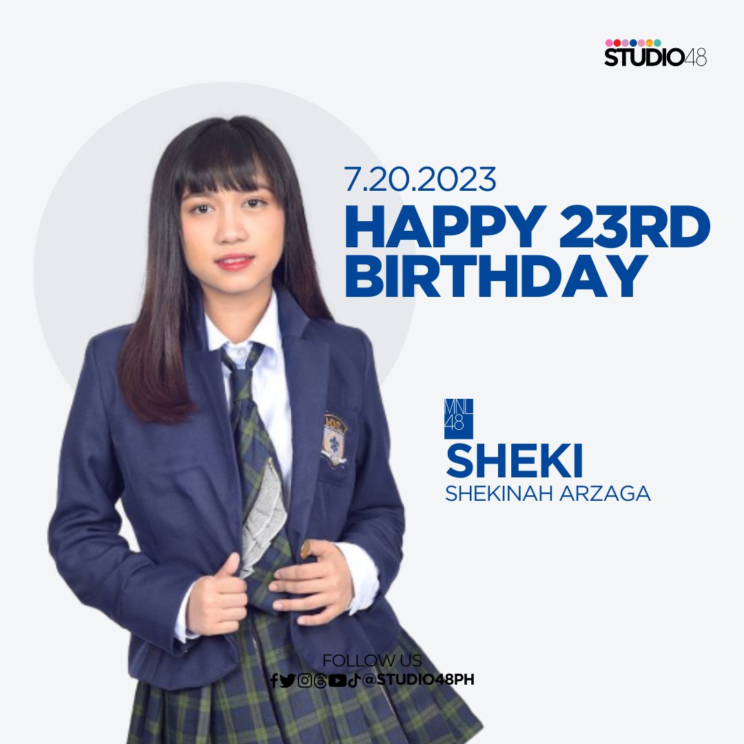 Studio48PH's tweet photo. Happy 23rd birthday to our beloved captain and vocal chord of the group, #MNL48Sheki! 🎉

Sana masaya ka na ngayon Bonitah! We love you! 💙

SHEKI NAH BIRTHDAY PA
#BirthdayNiShekiNgayon
@shekimusic_ https://t.co/tHUU6rGQmg