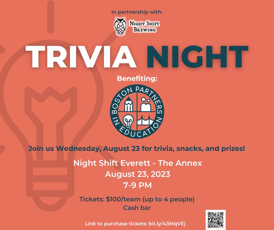 BostonPartners's tweet photo. Assemble your winning team &amp; brush up on your fun facts - Trivia Night w/ @NightShiftBeer is coming up on August 23rd! Buy your tickets here: https://t.co/Rv7a4kh0Ts https://t.co/ekK3c79al5