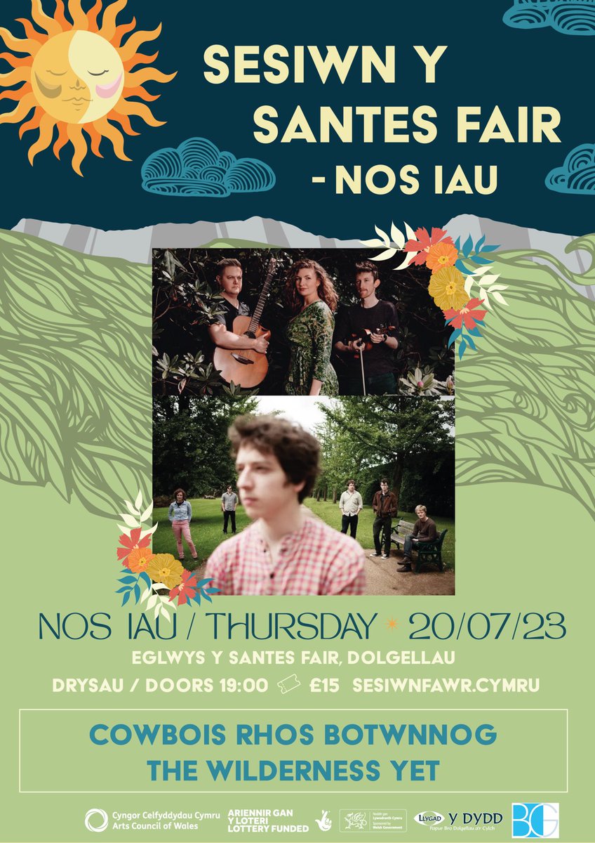 NOS IAU | THURSDAY - 20/07/23✨
📍 Eglwys y Santes Fair / St Mary’s Church, Dolgellau

⛪️ Cowbois Rhos Botwnnog + <a href="/WildernessYet/">The Wilderness Yet</a> yn agor #SesiwnFawr 2023 / #SFD23 opening gig!

🎟️ £15 | sesiwnfawr.cymru/tocynnau-2023/

✨ Gyda diolch i / with thanks to sponsors: Breese Gwyndaf Solicitors