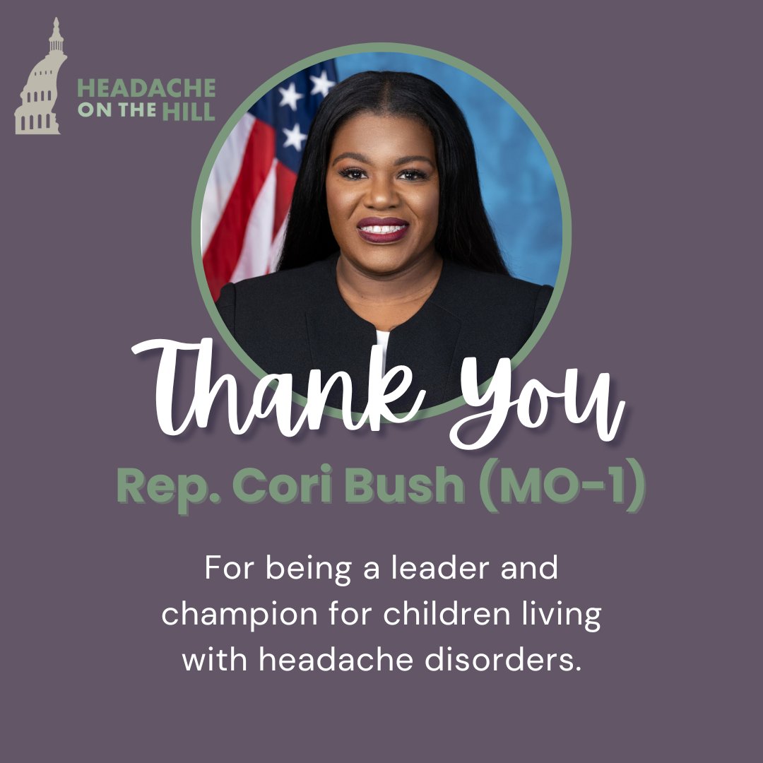 We are so grateful to @RepCori for being a leader and champion for children living with #headachedisorders. Take action in support of her efforts at docs.google.com/document/d/1KM… #HOH2023