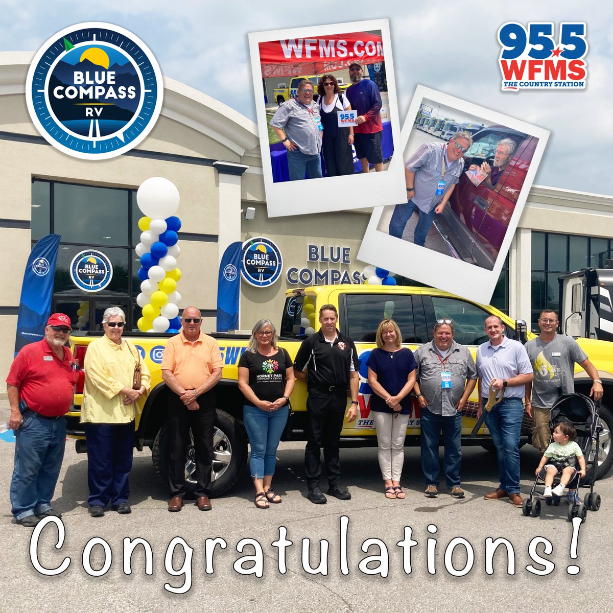 955wfms's tweet photo. We had such a GREAT time in Beech Grove at @bluecompassrv's newest location, NOW officially open at 5701 Elmwood Ave! Be sure to stop by if you &amp; the family are looking to cruise in style this summer 😎 #WFMS #CountrySummer https://t.co/mFHsUga2IG