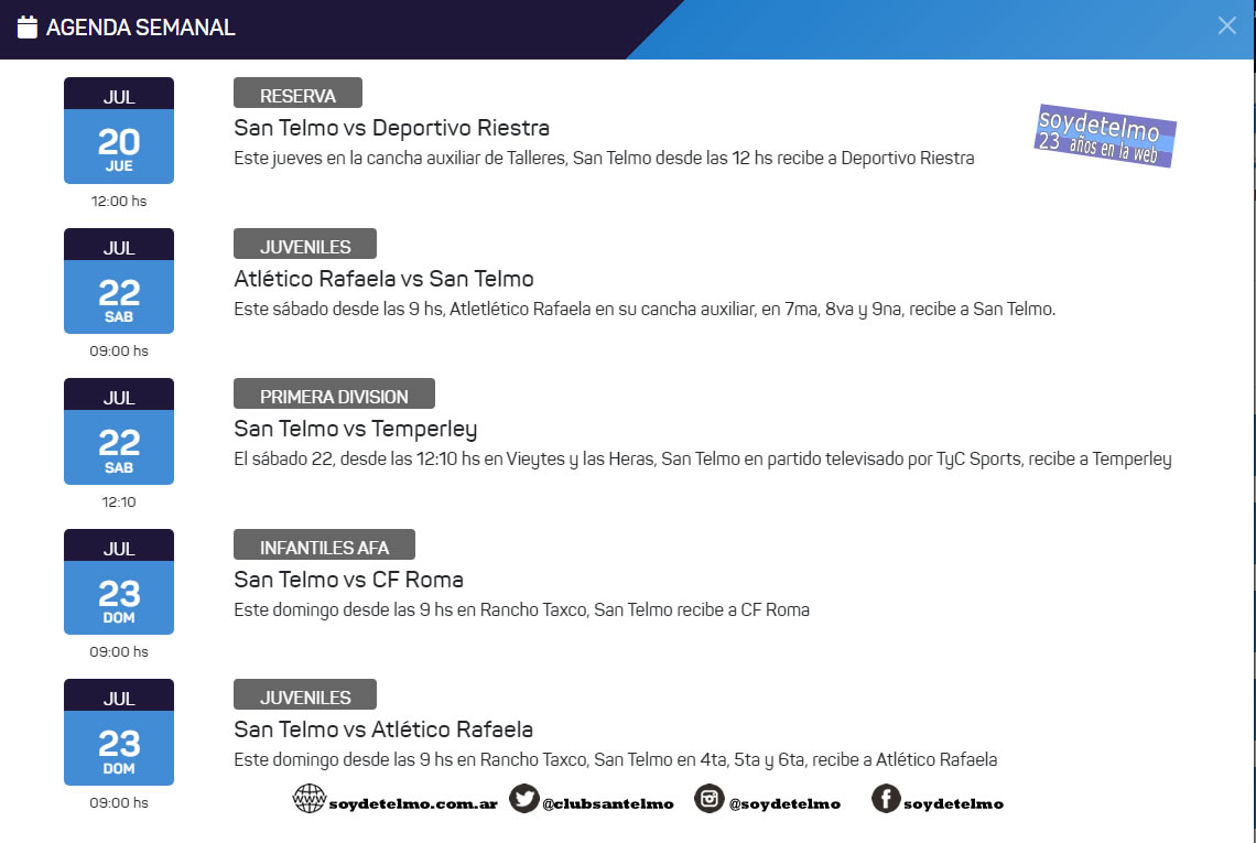 clubsantelmo's tweet photo. 🗓️ #Agenda #candombera
👉 Todo lo que juega #SanTelmo este fin de semana en el fútbol de AFA
🌐 https://t.co/C1lyliCaa0 https://t.co/eQ2xezDKAt